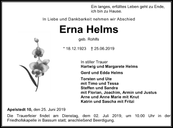 Traueranzeige von Erna Helms von SYK