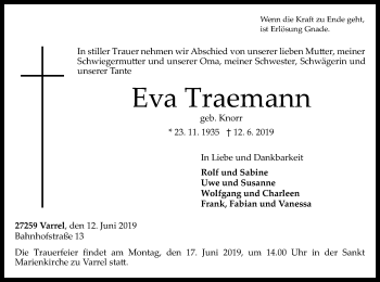 Traueranzeige von Eva Traemann von SYK