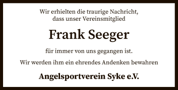 Traueranzeige von Frank Seeger von SYK