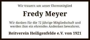 Traueranzeige von Fredy Meyer von SYK