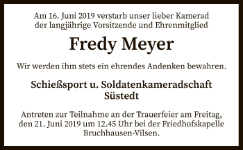 Traueranzeige von Fredy Meyer von SYK