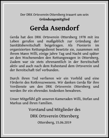 Traueranzeige von Gerda Asendorf von SYK