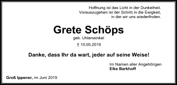 Traueranzeige von Grete Schöps von SYK