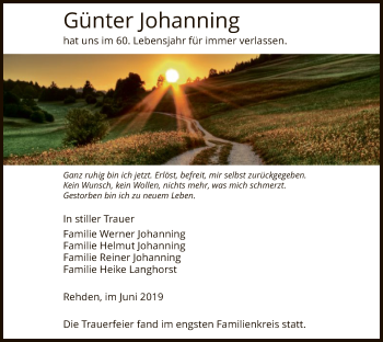 Traueranzeige von Günter Johanning von SYK