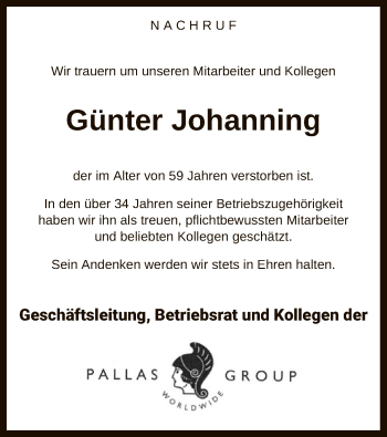 Traueranzeige von Günter Johanning von SYK