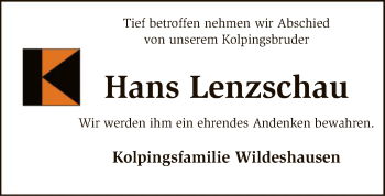 Traueranzeige von Hans Lenzschau von SYK