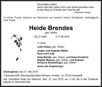 Traueranzeige von Heide Brendes von SYK