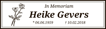 Traueranzeige von Heike Gevers von SYK