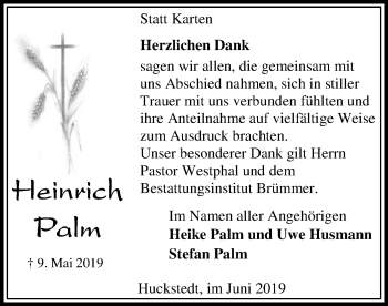 Traueranzeige von Heinrich Palm von SYK