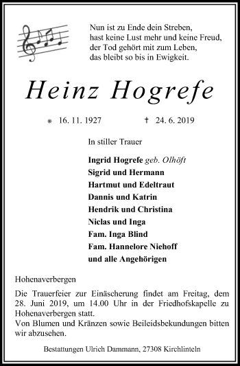 Traueranzeige von Heinz Hogrefe von SYK