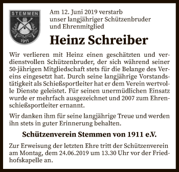 Traueranzeige von Heinz Schreiber von SYK