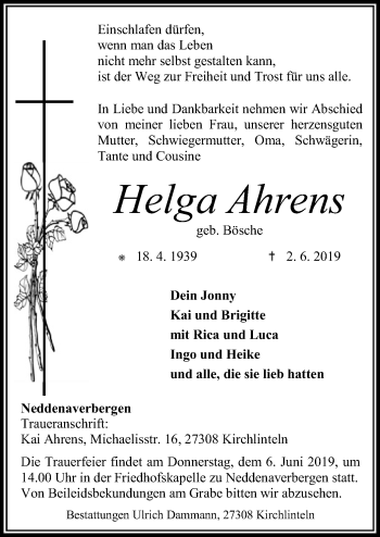 Traueranzeige von Helga Ahrens von SYK