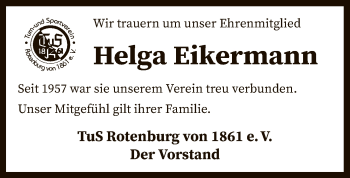 Traueranzeige von Helga Eikermann von SYK