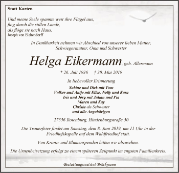 Traueranzeige von Helga Eikermann von SYK