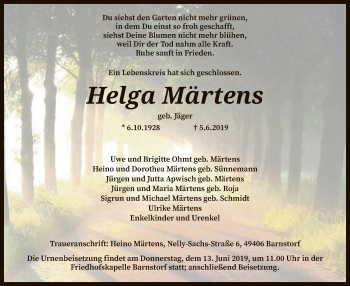 Traueranzeige von Helga Märtens von SYK