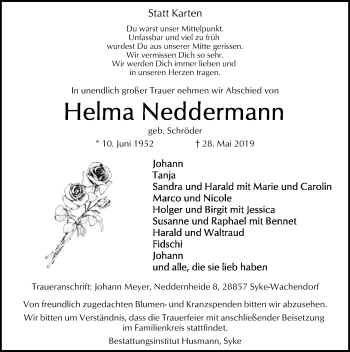 Traueranzeige von Helma Neddermann von SYK