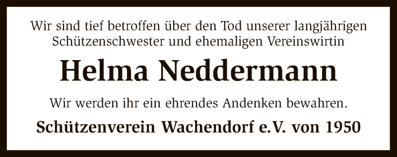  Traueranzeige für Helma Neddermann vom 03.06.2019 aus SYK