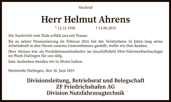 Traueranzeige von Helmut Ahrens von SYK