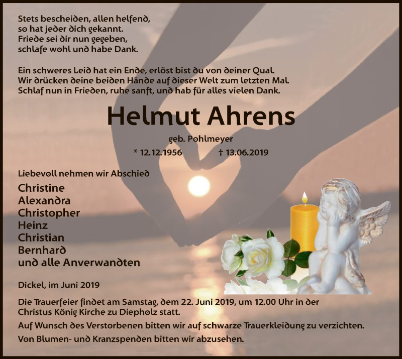  Traueranzeige für Helmut Ahrens vom 18.06.2019 aus SYK