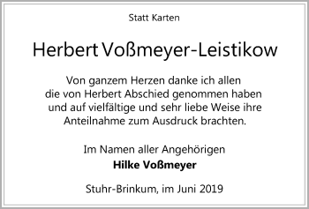 Traueranzeige von Herbert Voßmeyer-Leistikow von SYK