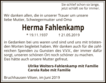 Traueranzeige von Herma Fahlenkamp von SYK