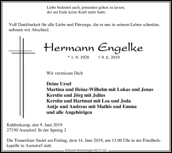 Traueranzeige von Hermann Engelke von SYK