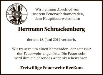 Traueranzeige von Hermann Schnackenberg von SYK