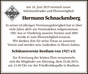 Traueranzeige von Hermann Schnackenberg von SYK