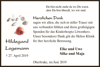 Traueranzeige von Hildegard Logemann von SYK