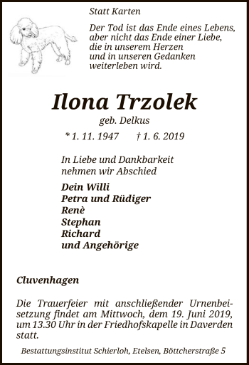 Traueranzeige von Ilona Trzolek von SYK