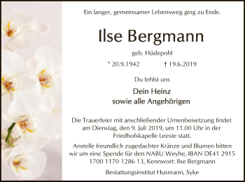 Traueranzeige von Ilse Bergmann von SYK