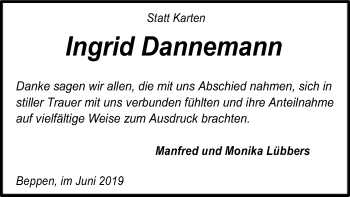 Traueranzeige von Ingrid Dannemann von SYK