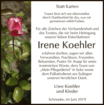 Traueranzeige von Irene Koehler von SYK