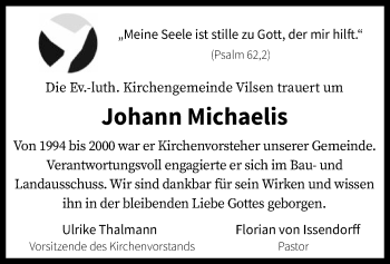 Traueranzeige von Johann Michaelis von SYK