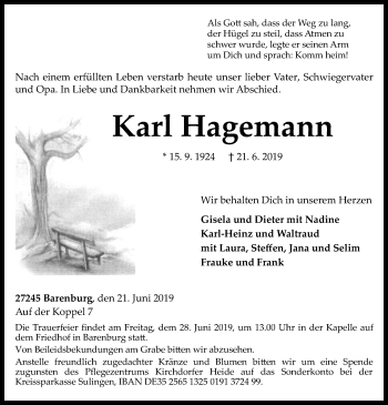 Traueranzeige von Karl Hagemann von SYK