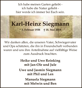 Traueranzeige von Karl-Heinz Siegmann von SYK