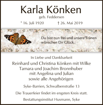 Traueranzeige von Karla Könken von SYK