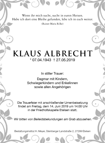 Traueranzeige von Klaus Albrecht von SYK