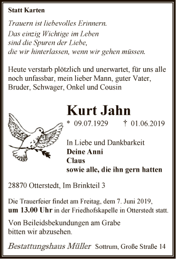 Traueranzeige von Kurt Jahn von SYK