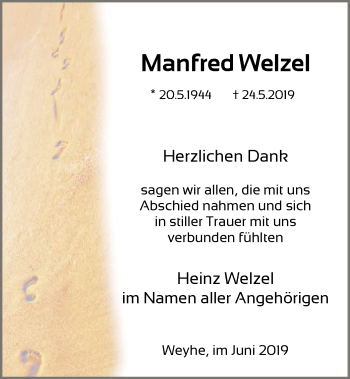 Traueranzeige von Manfred Welzel von SYK