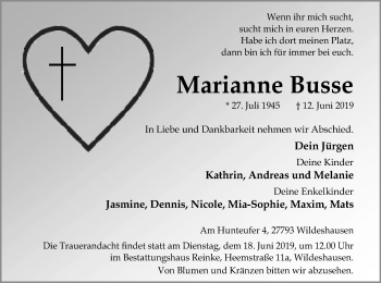Traueranzeige von Marianne Busse von SYK