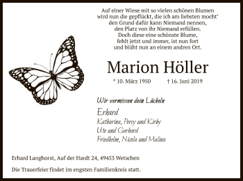 Traueranzeige von Marion Höller von SYK