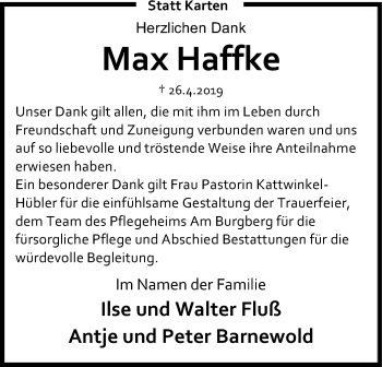 Traueranzeige von Max Haffke von SYK