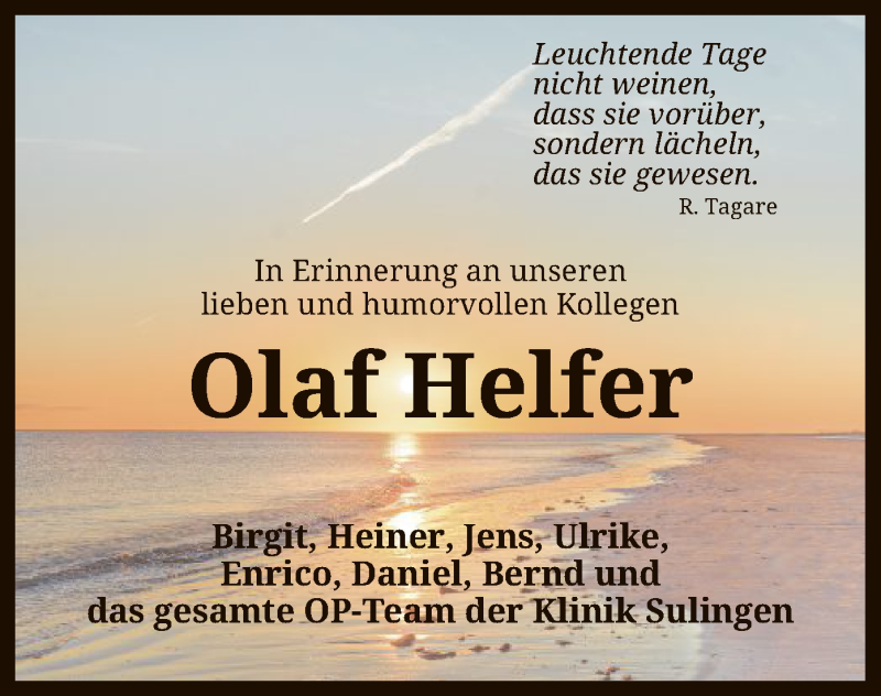  Traueranzeige für Olaf Helfer vom 26.06.2019 aus SYK