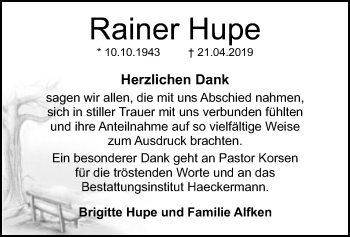 Traueranzeige von Rainer Hupe von SYK