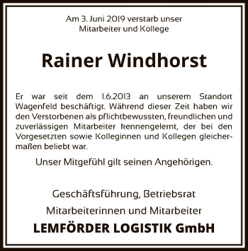 Traueranzeige von Rainer Windhorst von SYK