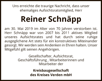 Traueranzeige von Reiner Schnäpp von SYK