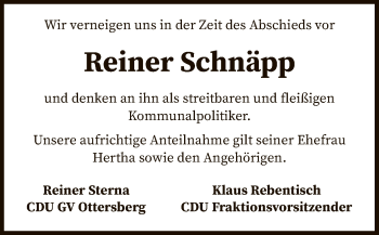 Traueranzeige von Reiner Schnäpp von SYK