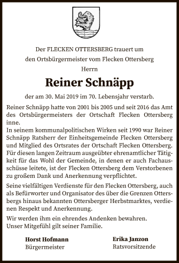 Traueranzeige von Reiner Schnäpp von SYK