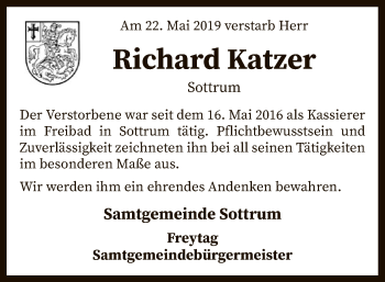 Traueranzeige von Richard Katzer von SYK